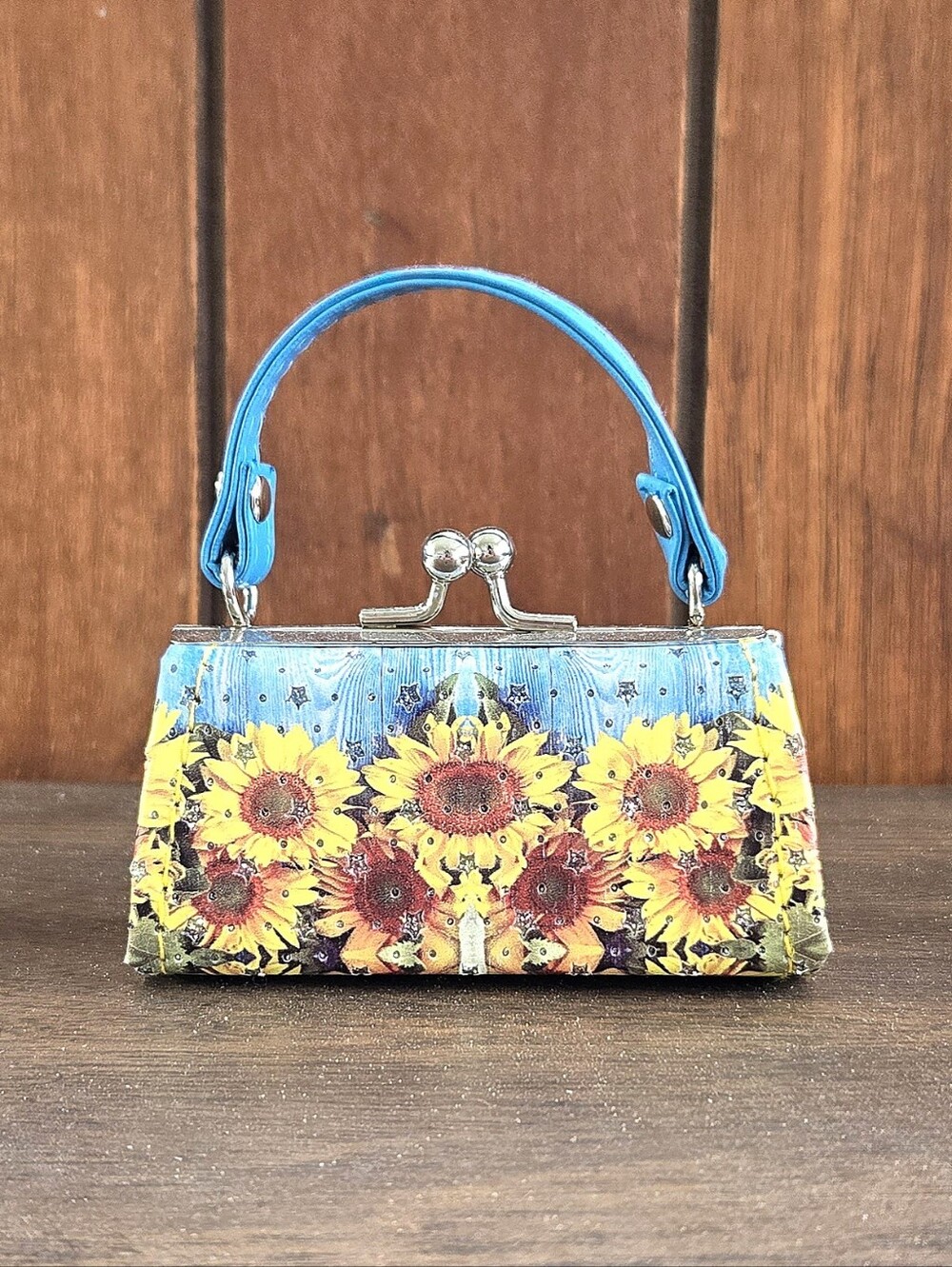 Micro Mini Pocketbook w/Sunflower & Rhinestones - 3 1/2" X 1 3/4" - Choice of 1